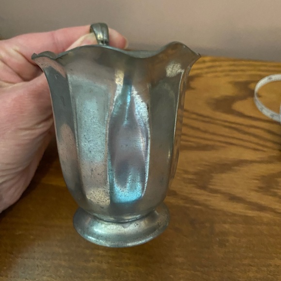 Antique old English genuine pewter 800 sugar and creamer set - Picture 5 of 16